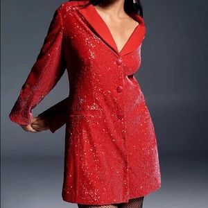anthropologie maeve red sequin blazer dress